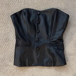 Elegant Black Women's Faux Leather Corset Top